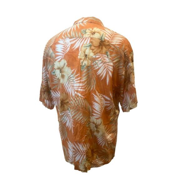 PIERRE CARDIN ORANGE HAWAIIAN SHORT SLEEVE BUTTON UP MENS SIZE LRGRGE - Picture 6 of 7